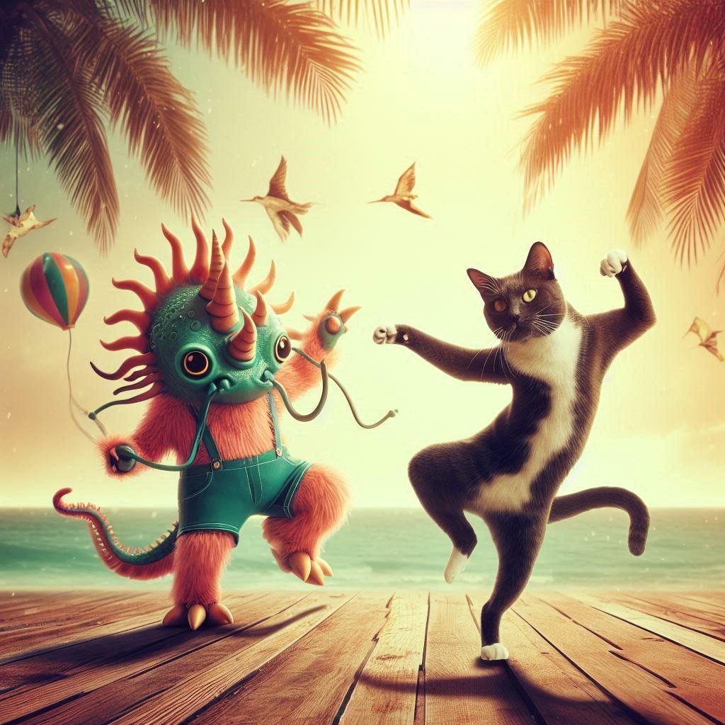 夏の幻想生物と猫