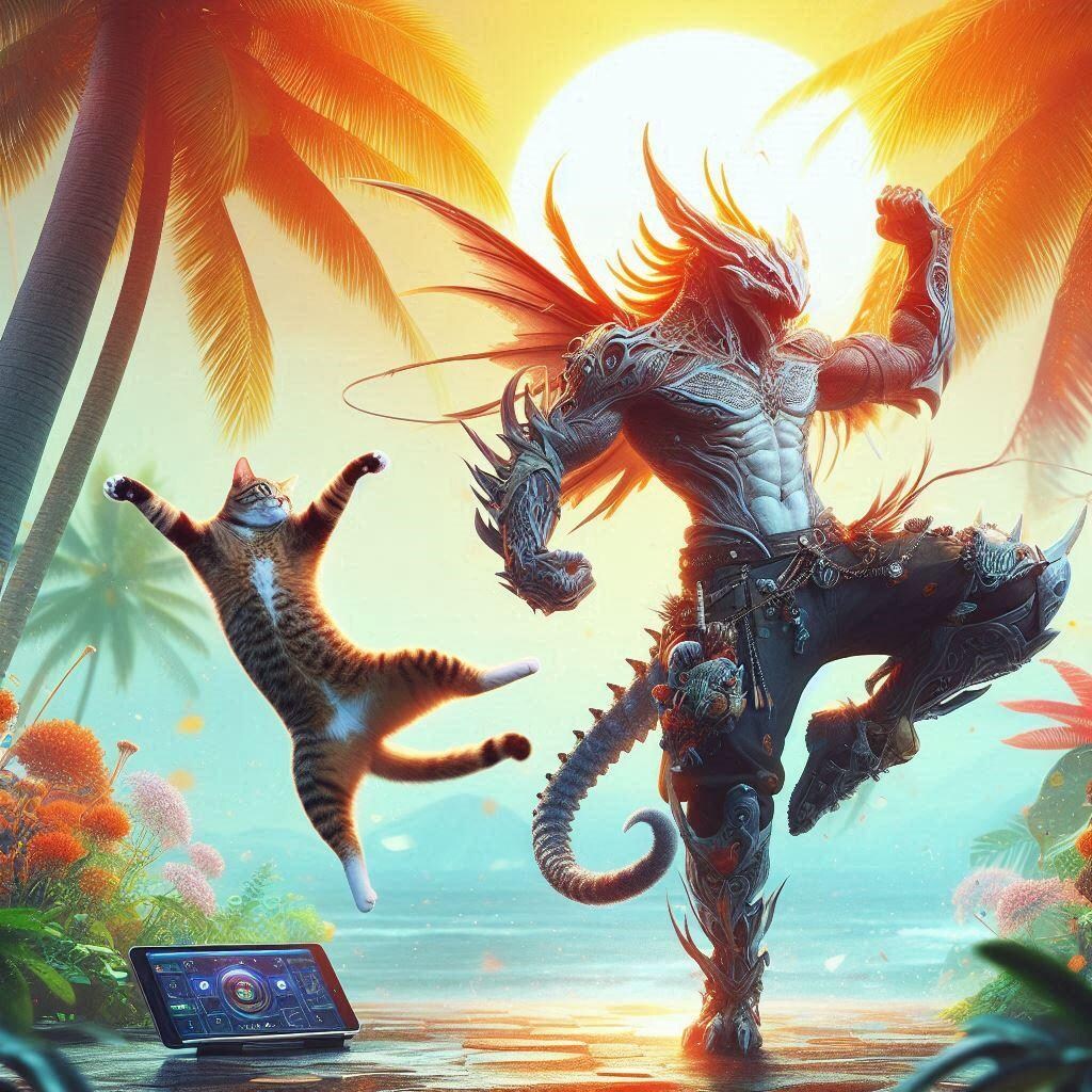 夏の幻想生物と猫