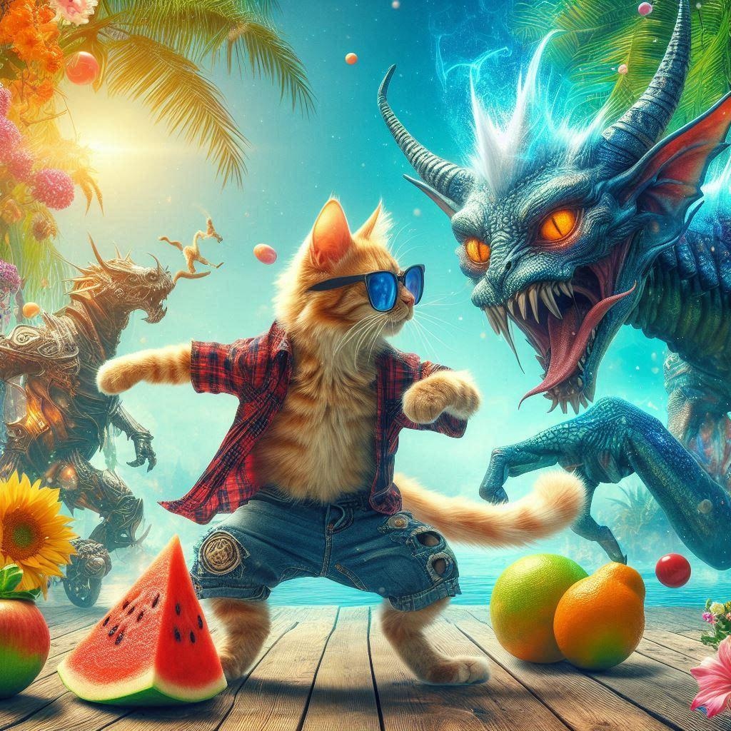 夏の幻想生物と猫