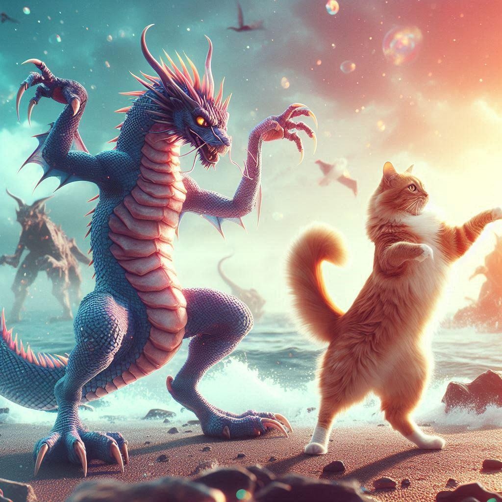 夏の幻想生物と猫