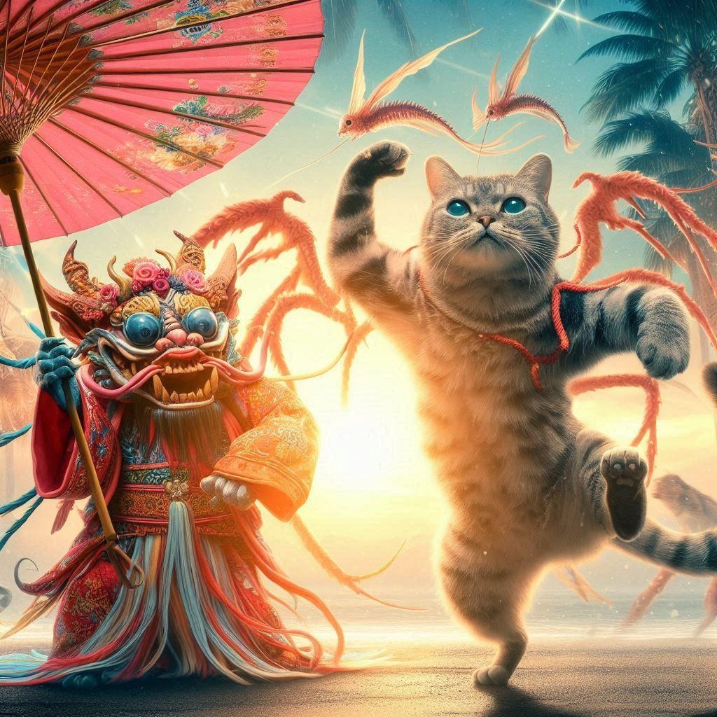 夏の幻想生物と猫