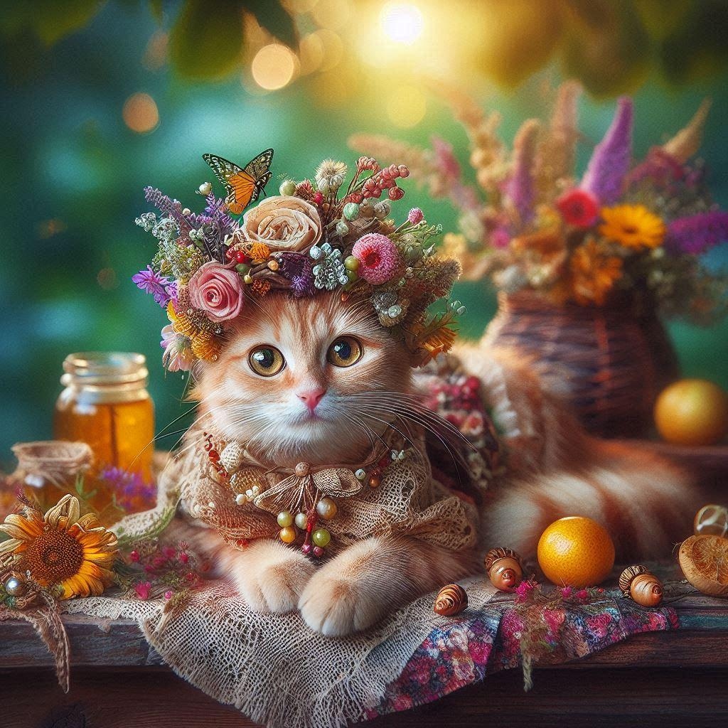 夏の幻想生物と猫