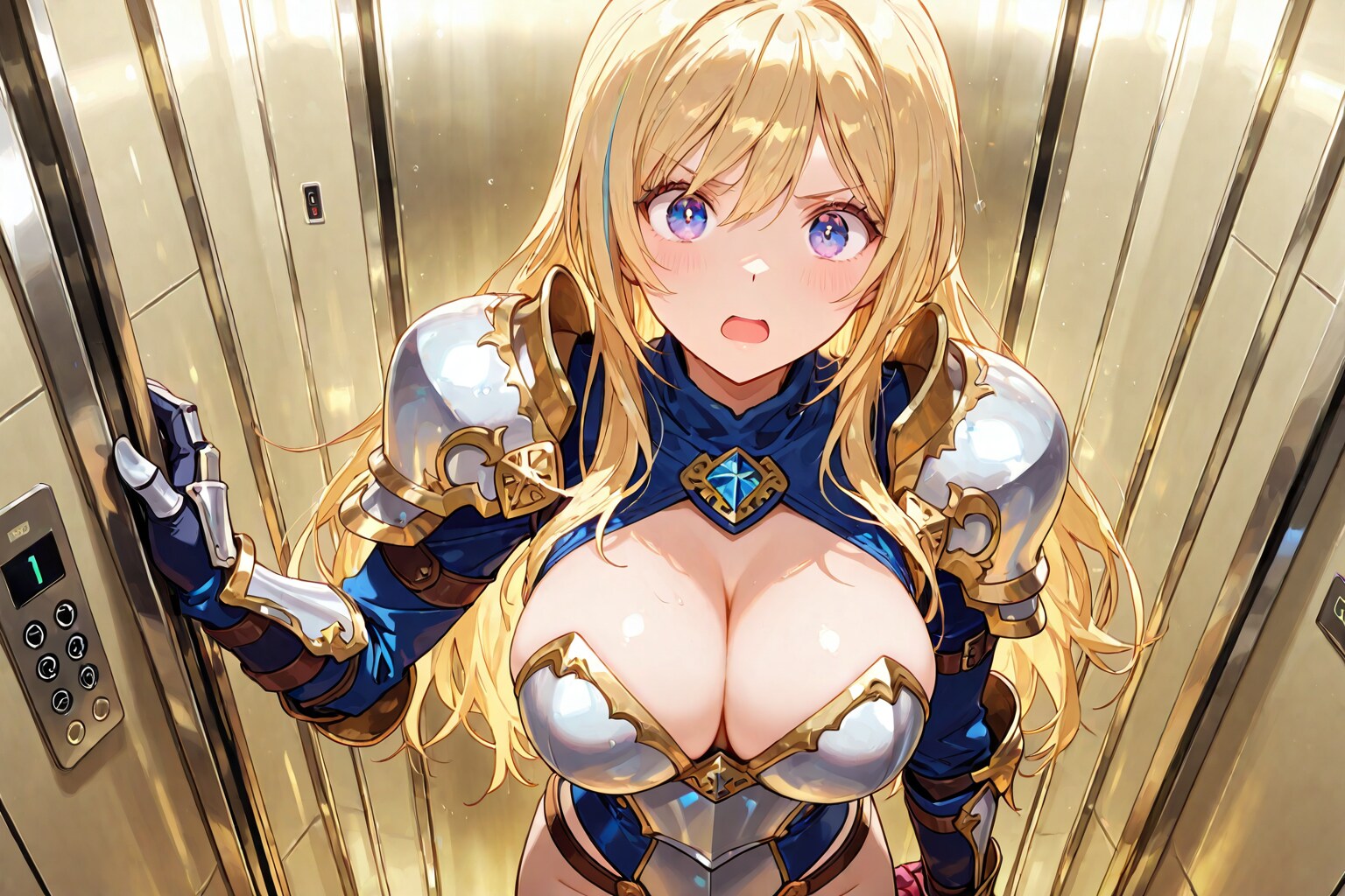 エレベーターで女騎士と一緒になった