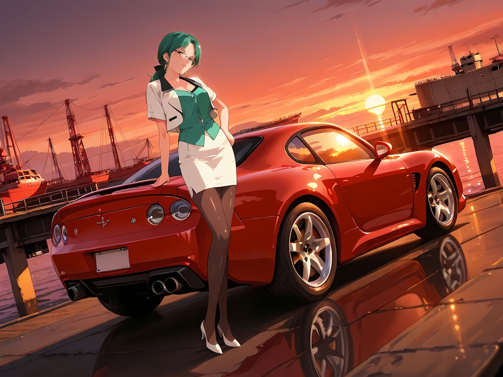 【スーパーリアル麻雀P7】蘭堂芹香：夕焼けと愛車と…