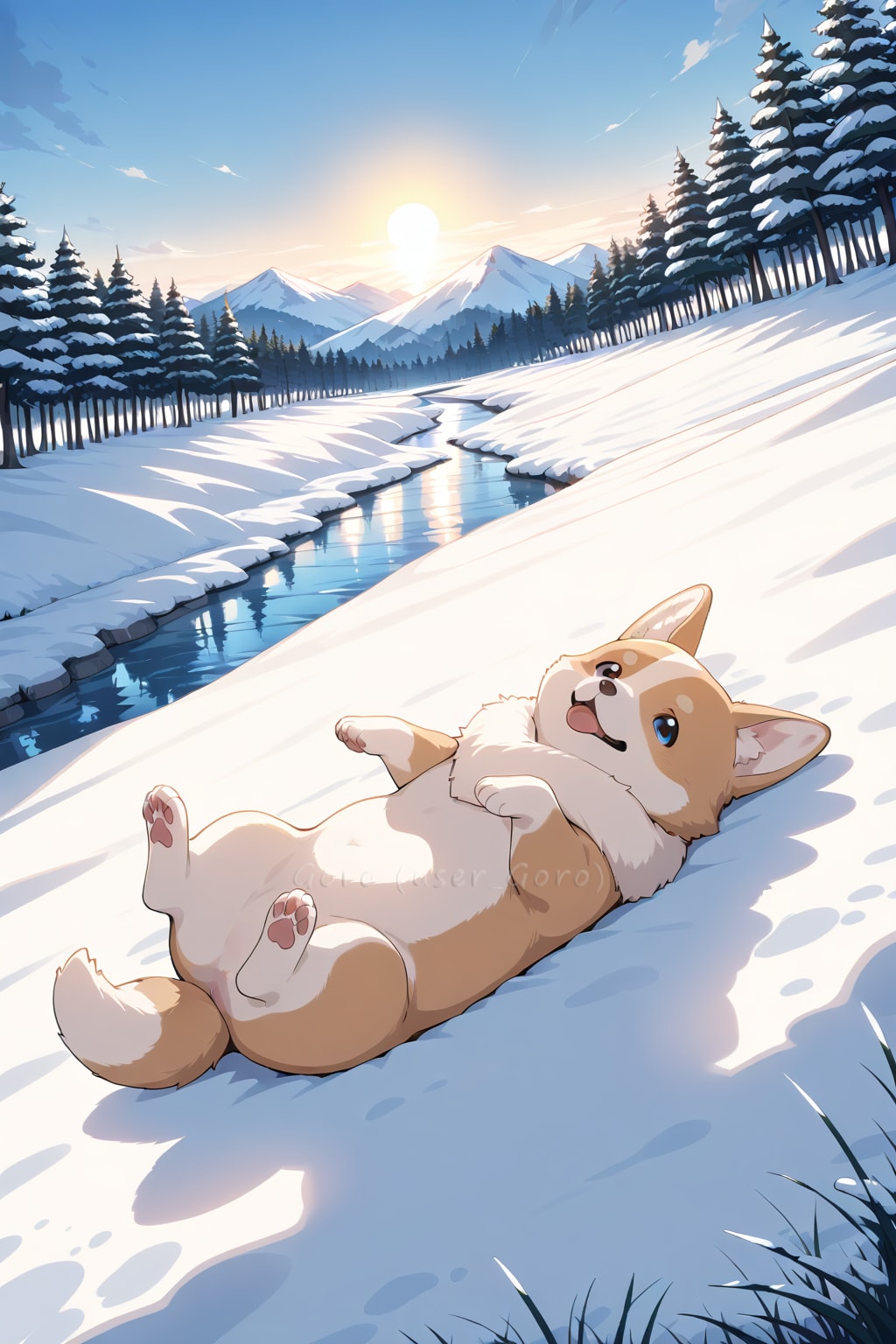 雪の日のコーギー