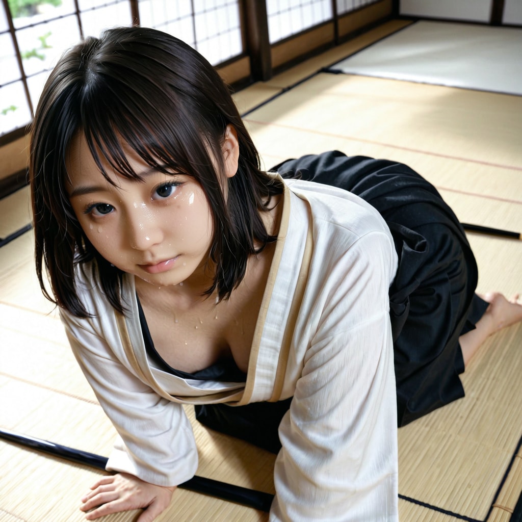休憩中…。汗だくです…。