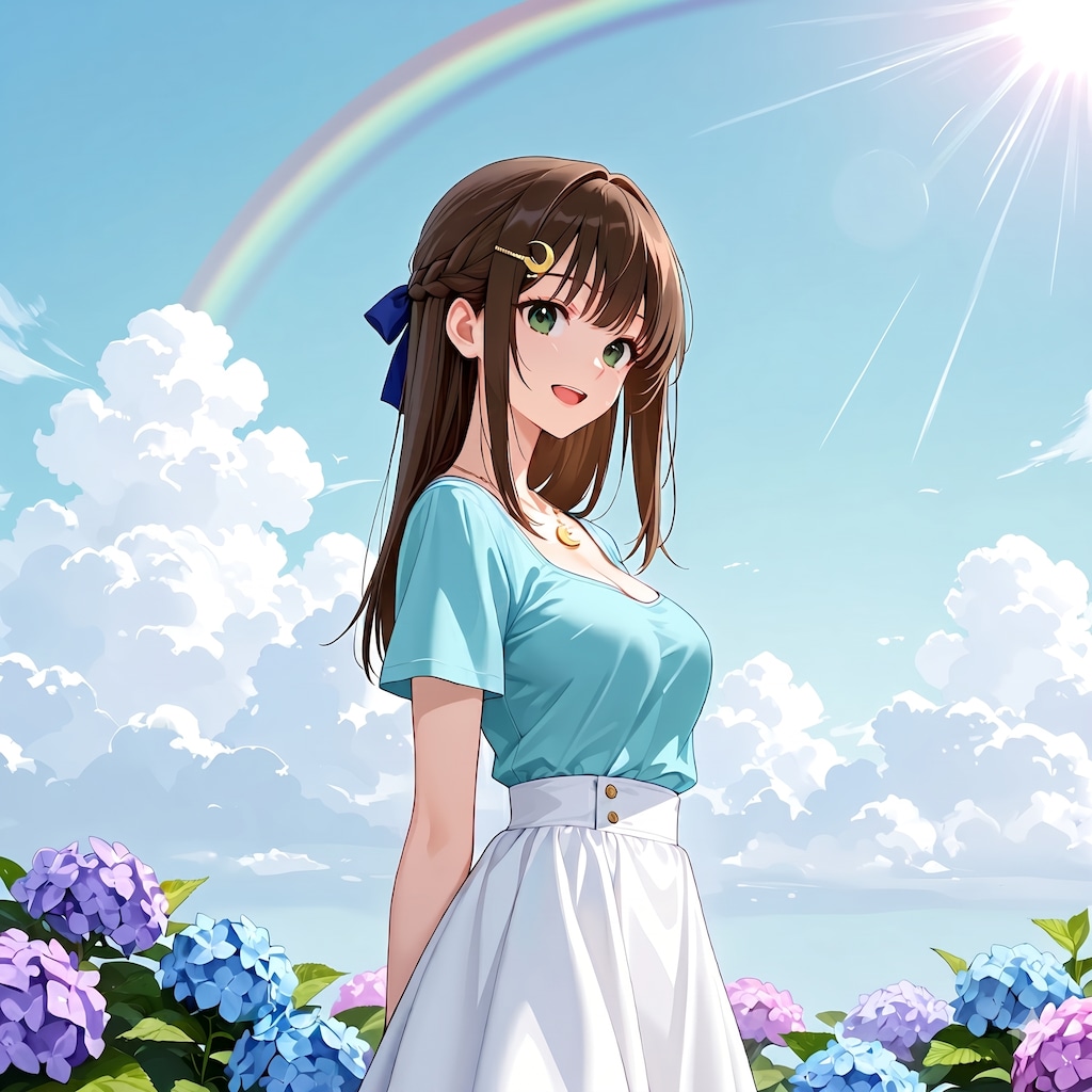 紫陽花と虹と月