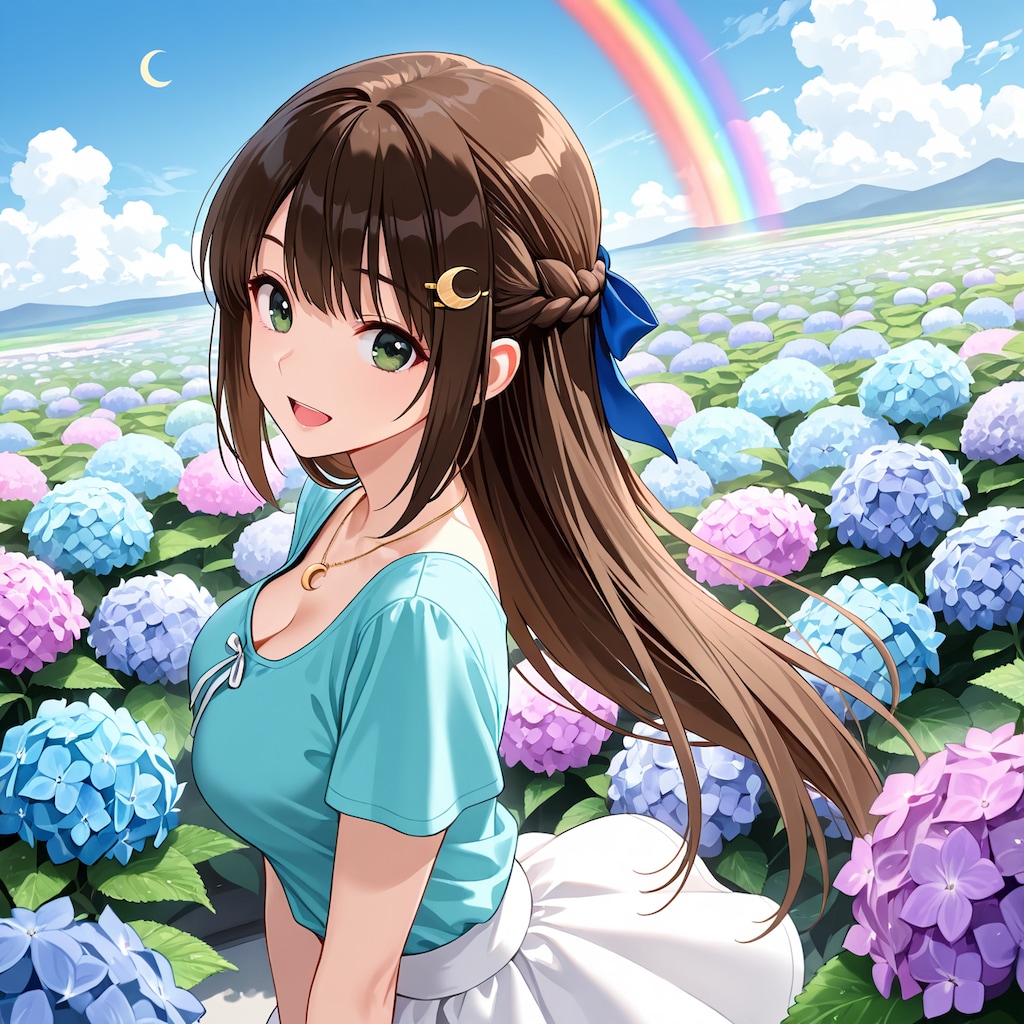 紫陽花と虹と月