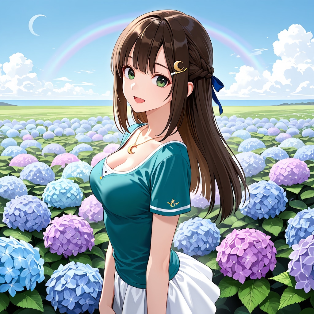紫陽花と虹と月
