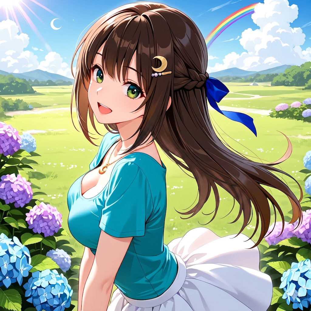 紫陽花と虹と月