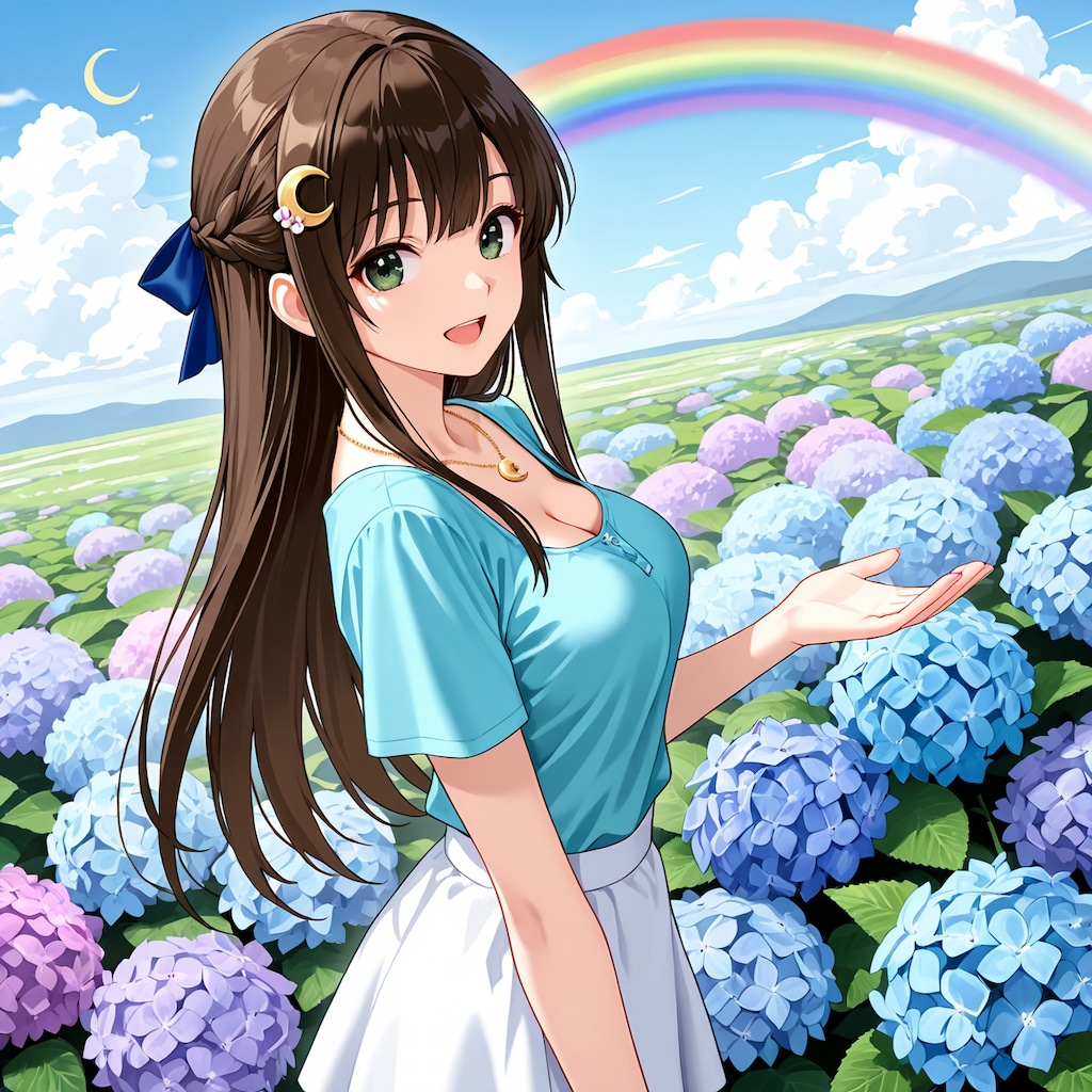 紫陽花と虹と月
