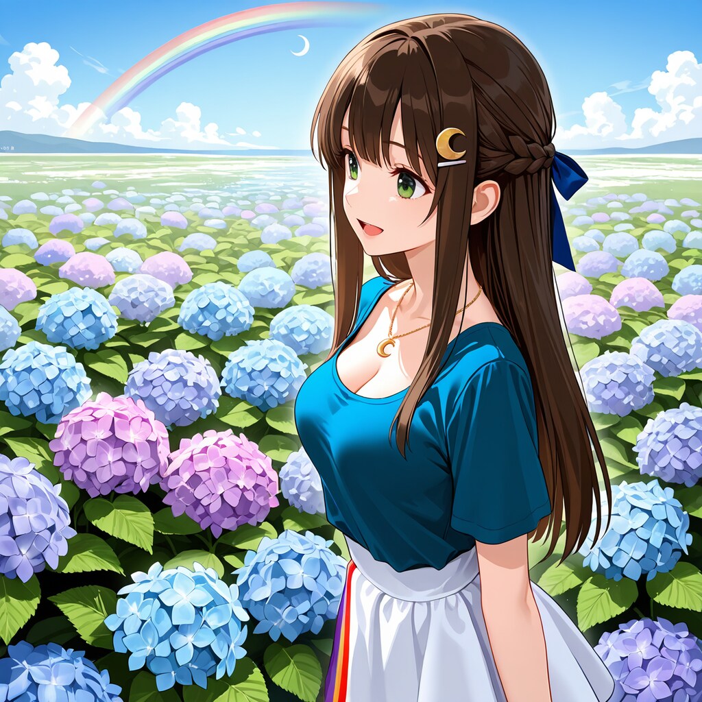 紫陽花と虹と月