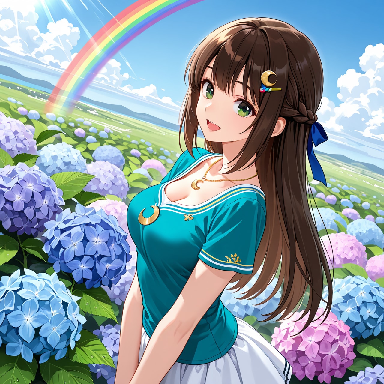 紫陽花と虹と月