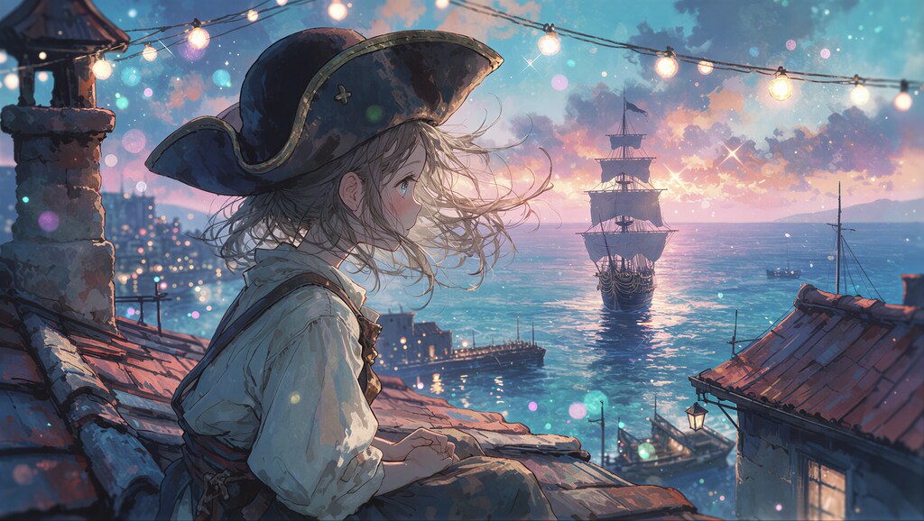 船を見つめる少女 2