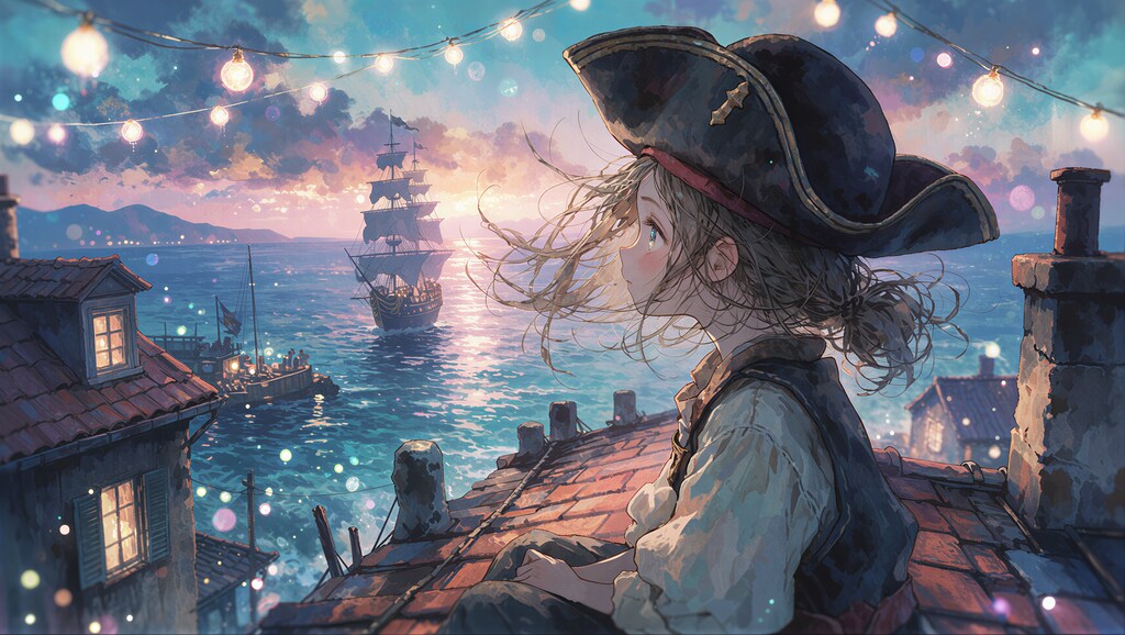 船を見つめる少女 2