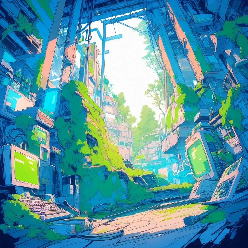 パソコンのある廃墟