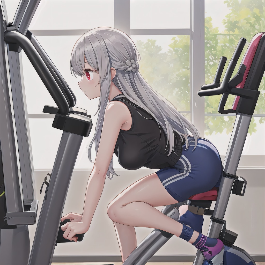 灰髪ロングでエアロバイクの少女５