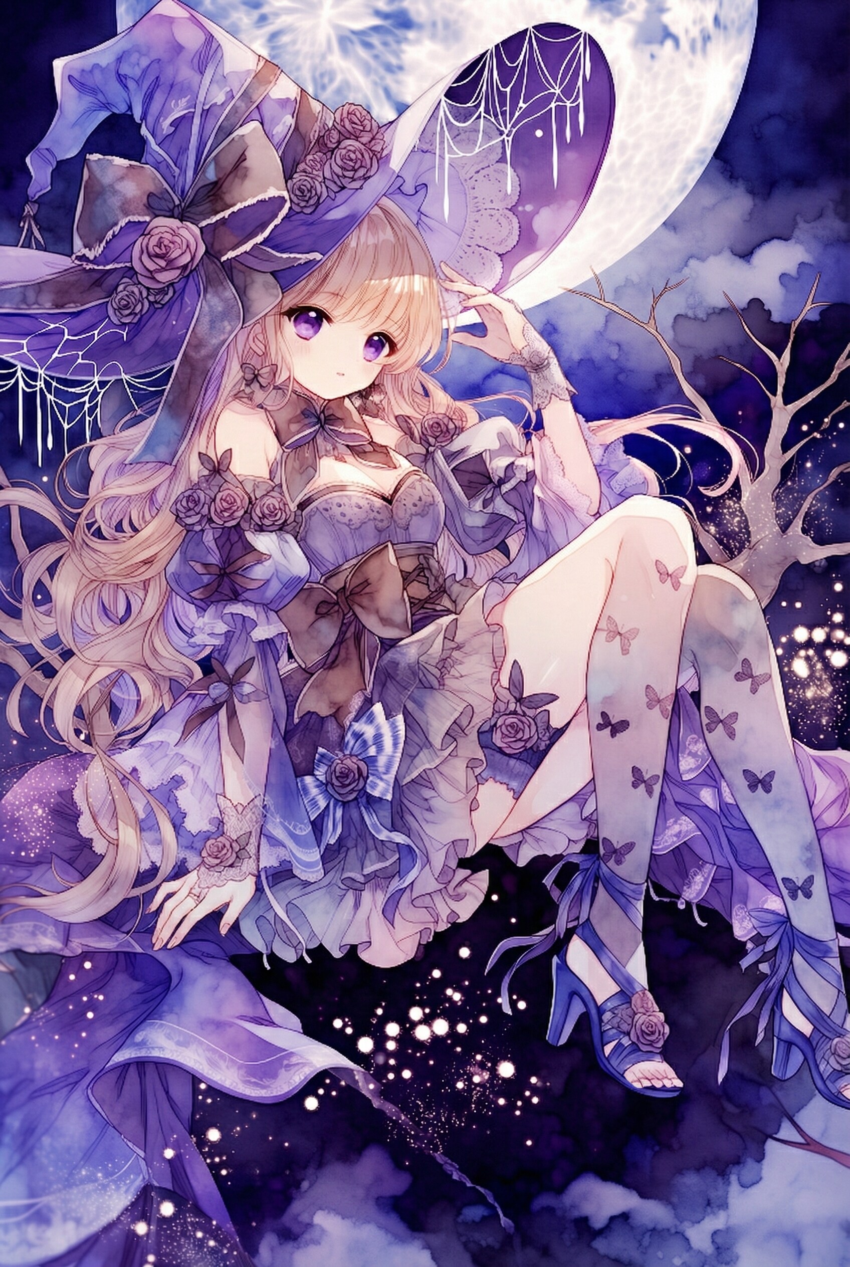 紫苑の蜘蛛華、月下に微笑む魔女 | の人気AIイラスト・グラビア