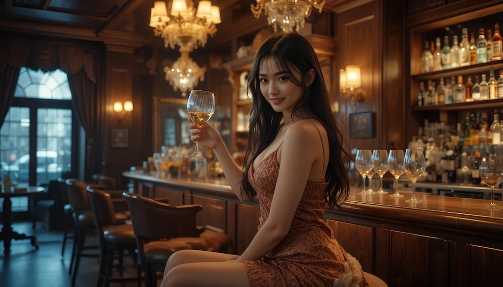 美女とバーカウンター