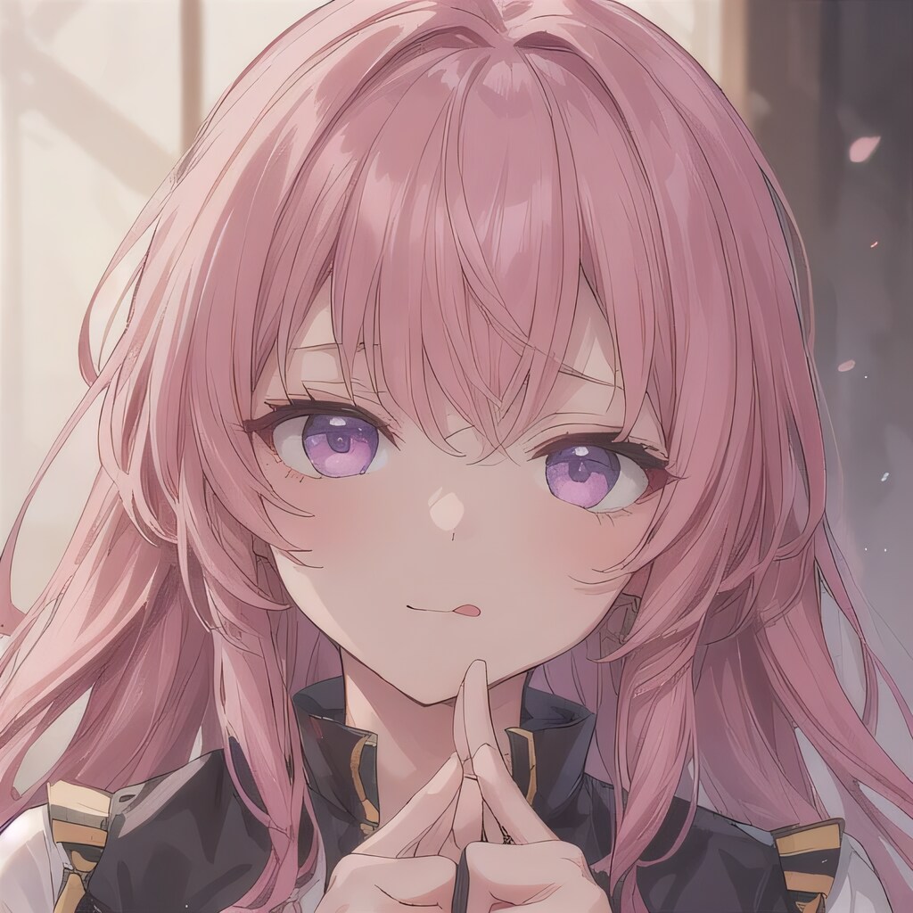 ピンク髪ロングの舌出し少女