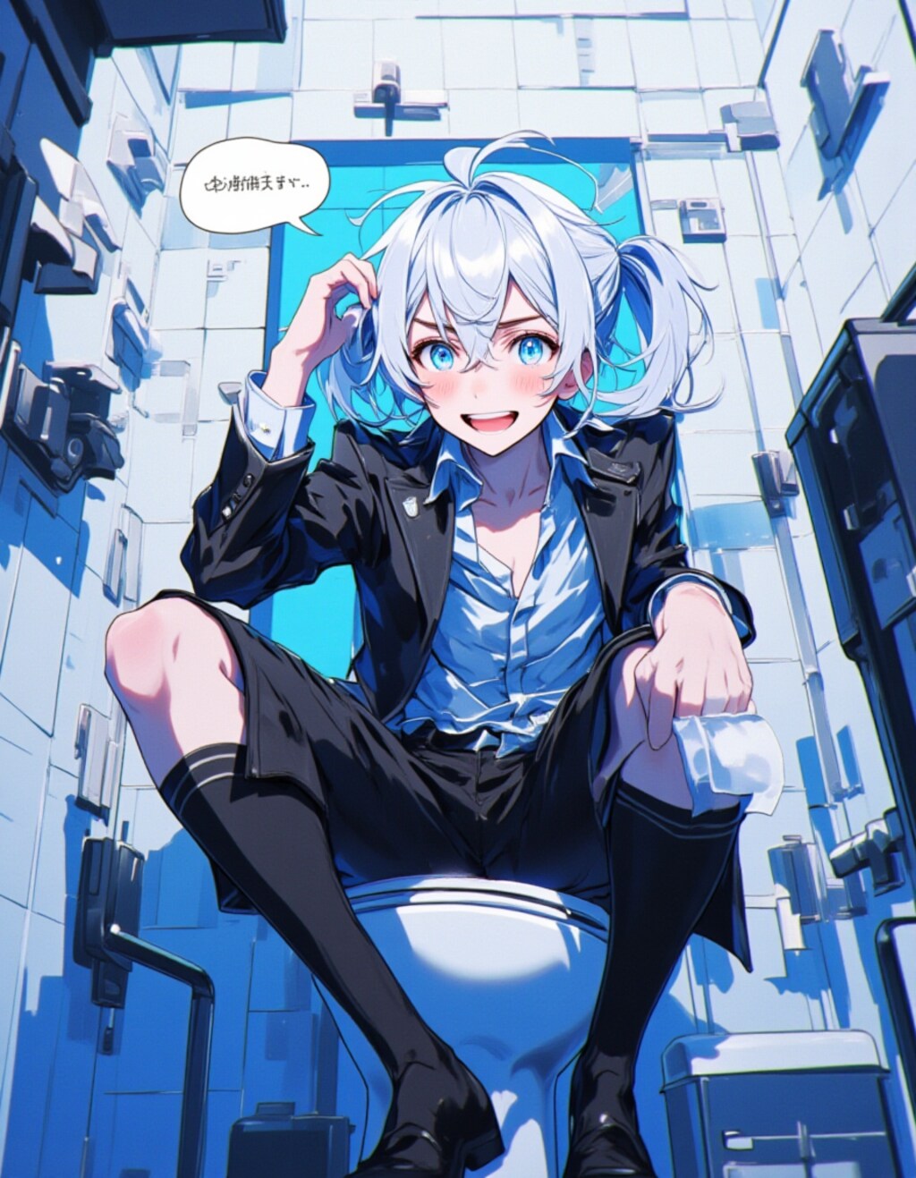 衝撃の瞬間：トイレで動揺する美少年