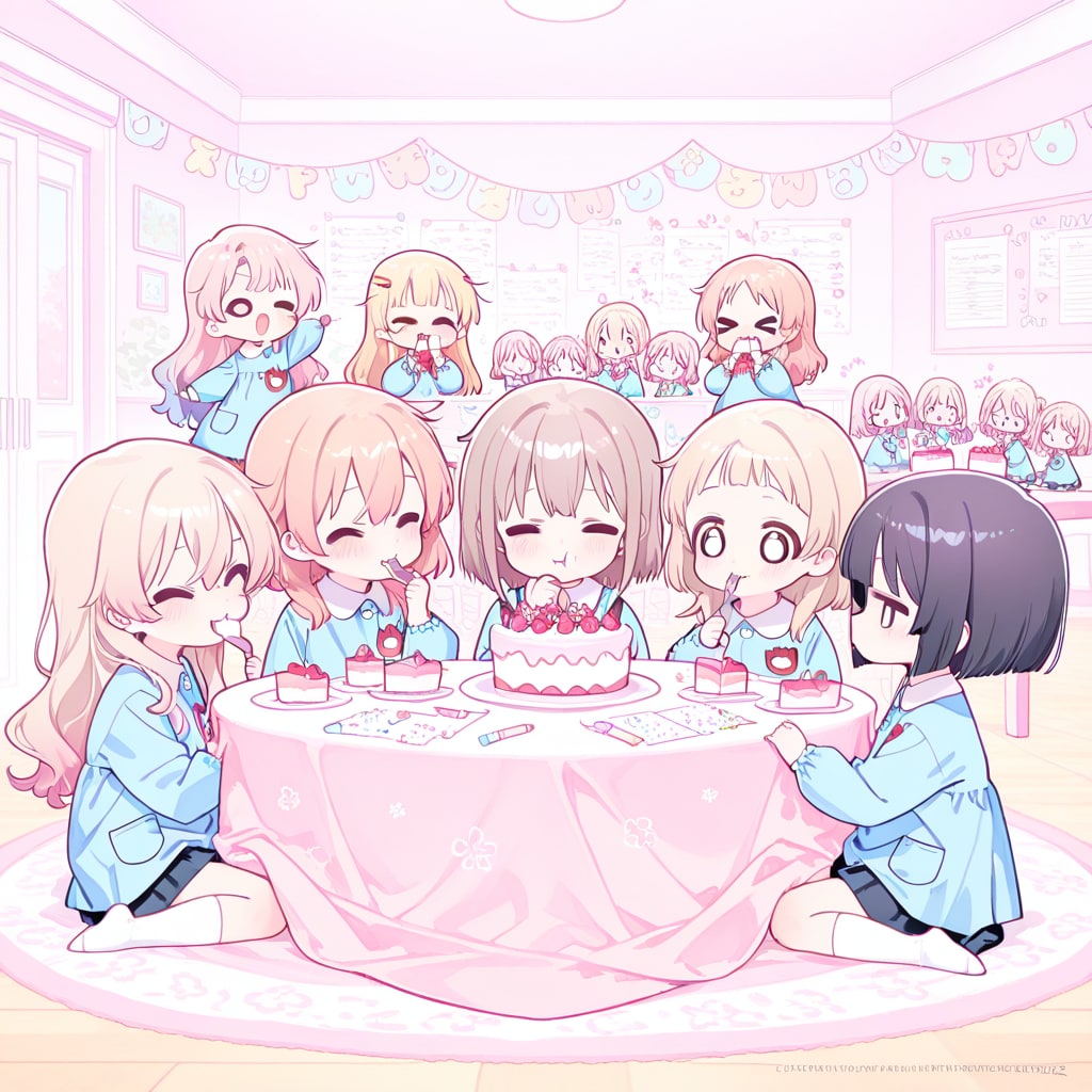 ケーキを食べる園児達