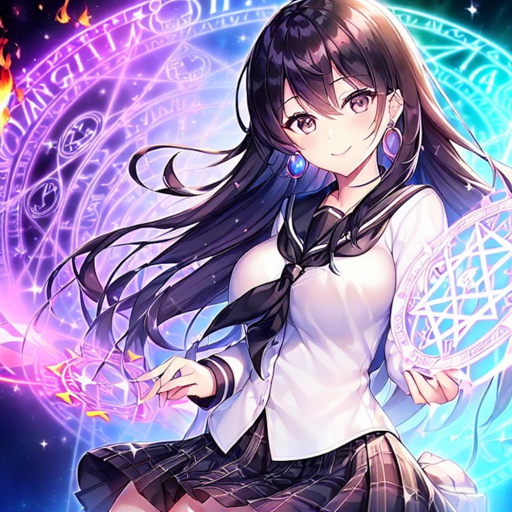 世界を救うために大規模魔法を使う黒髪ロングの魔導士ちゃん（6枚