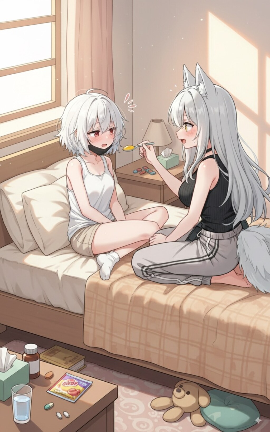 潤瀬ちゃんを看病するウォルフ