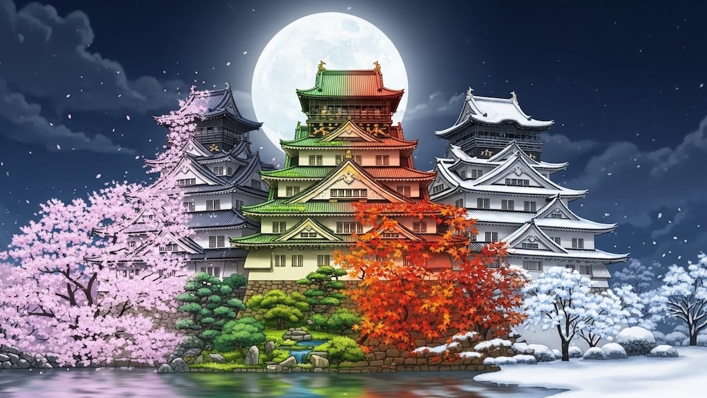 月とお城と四季