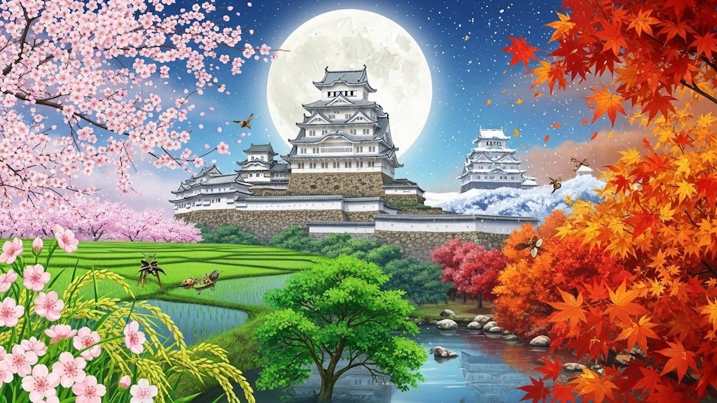 月とお城と四季