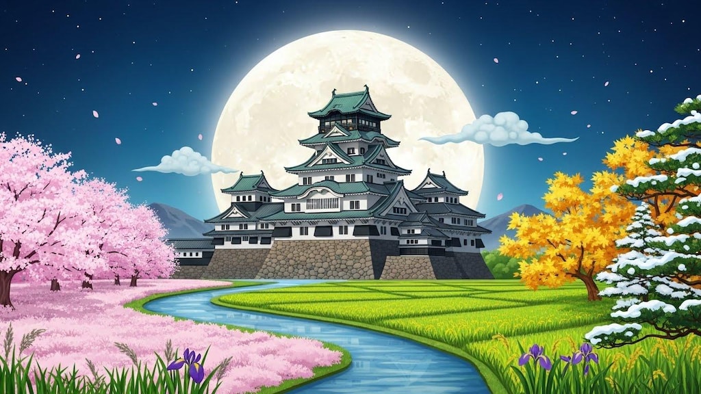 月とお城と四季