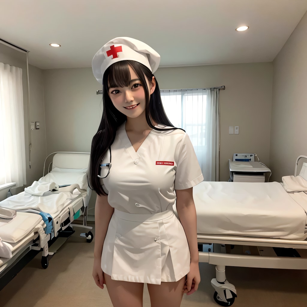 黒髪ロングで白衣の美女１５０