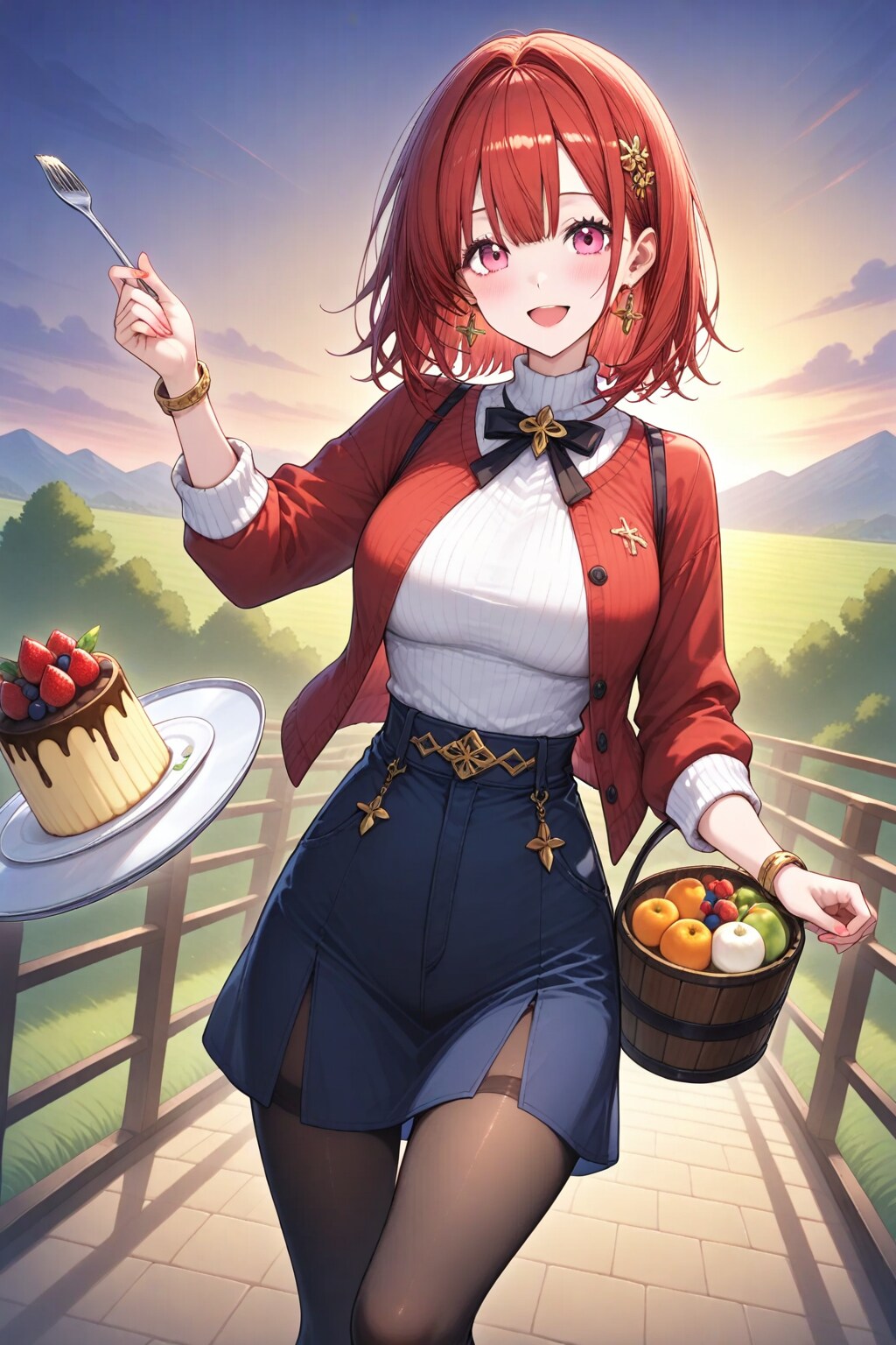 【女性】笑顔でプリンをぶん投げる