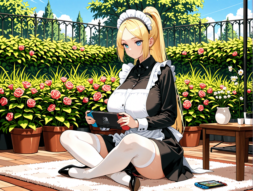 携帯ゲーム機で遊ぶアシュリーちゃん