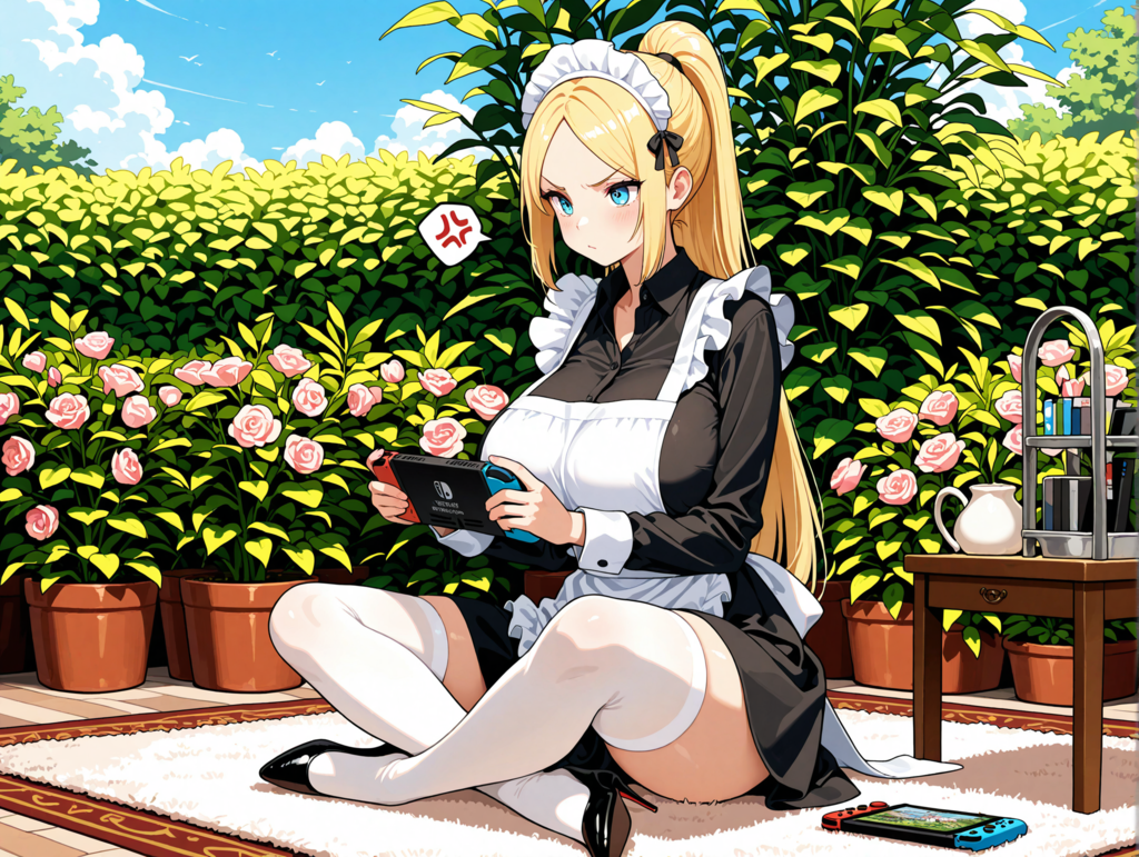 携帯ゲーム機で遊ぶアシュリーちゃん