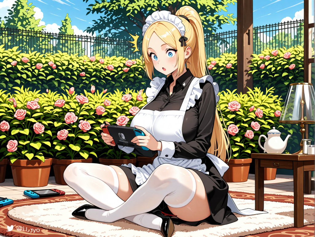 携帯ゲーム機で遊ぶアシュリーちゃん