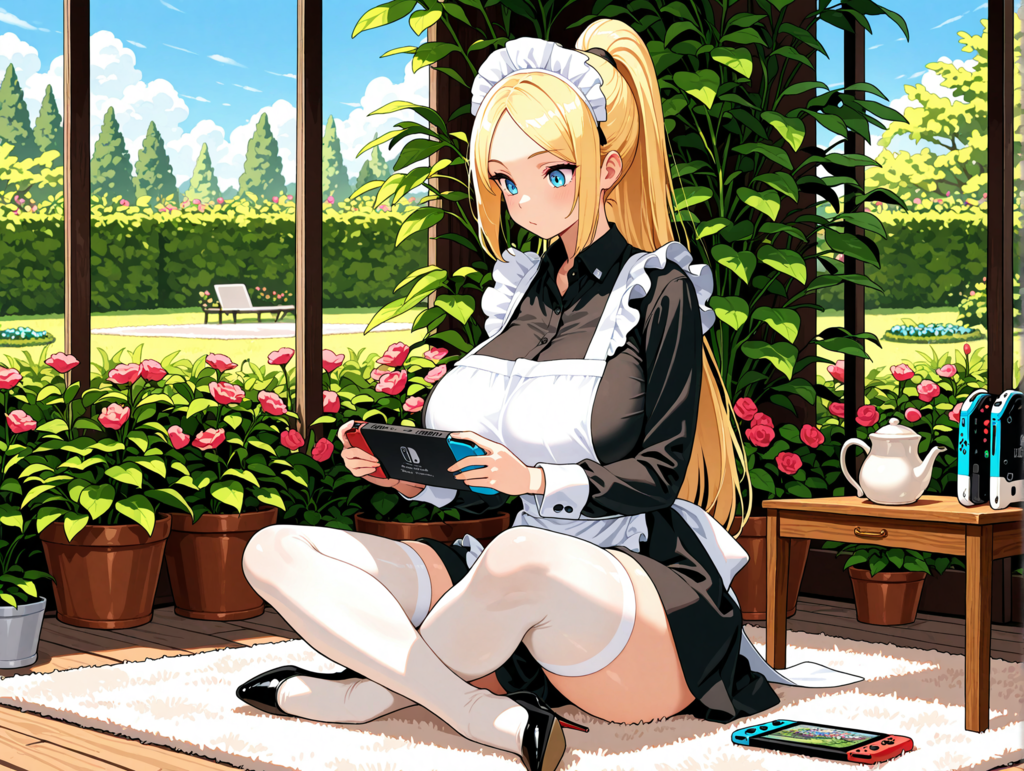 携帯ゲーム機で遊ぶアシュリーちゃん