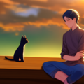 夕日に黒猫は、かつての飼い主を思う 3枚目