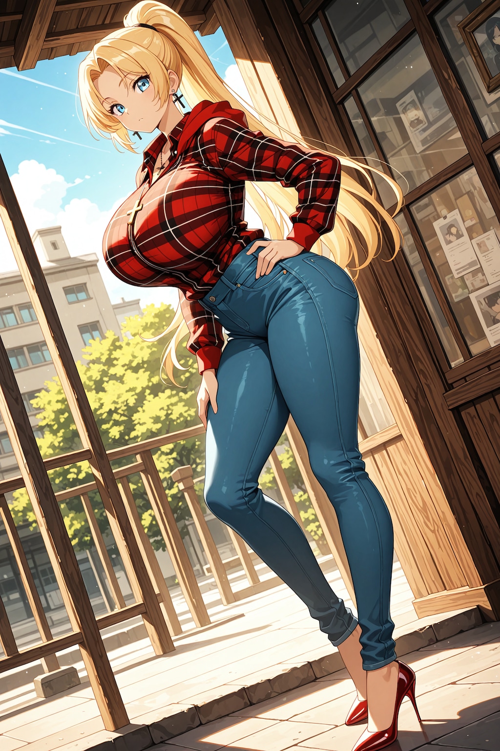 チェック柄シャツとアシュリーちゃん