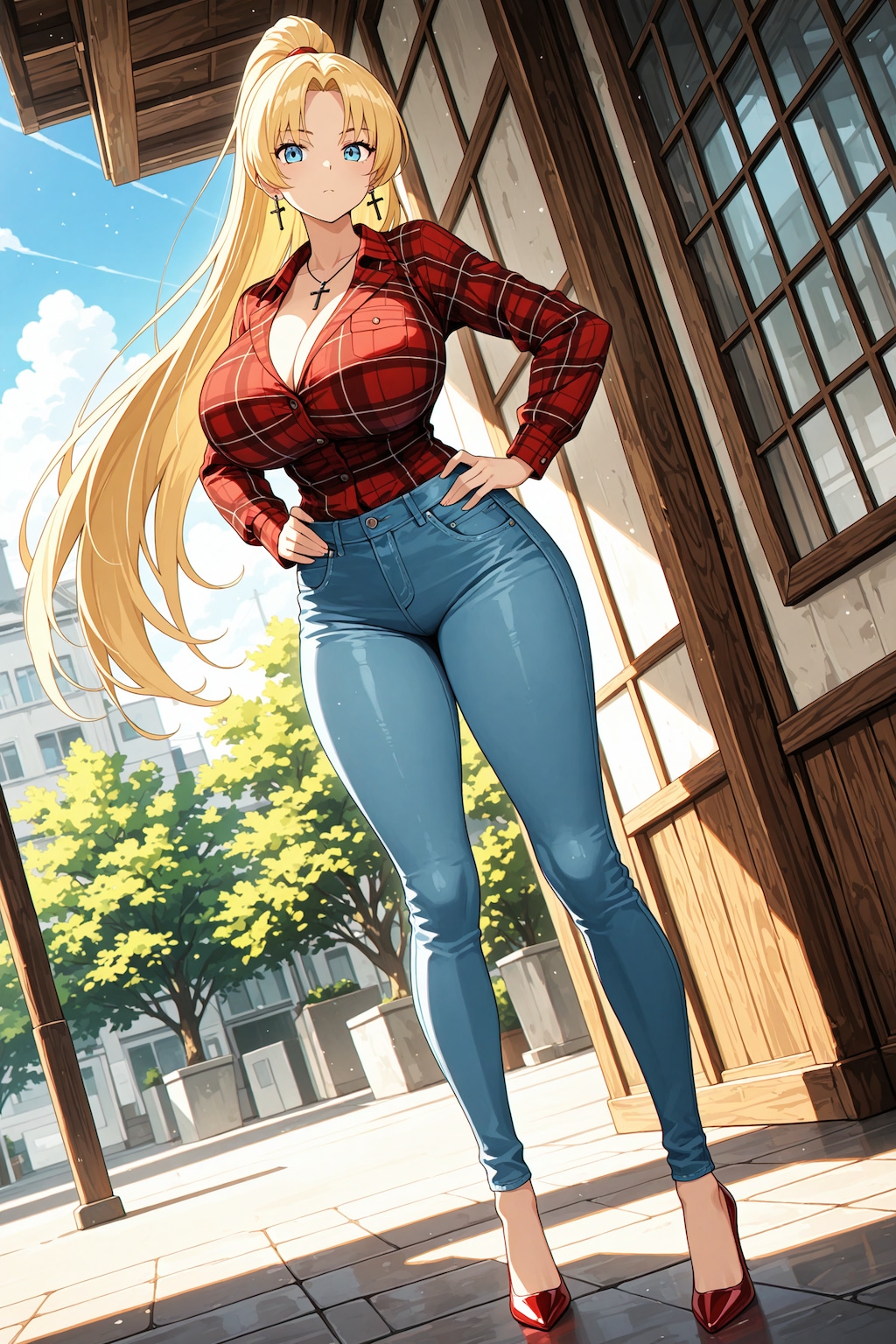 チェック柄シャツとアシュリーちゃん