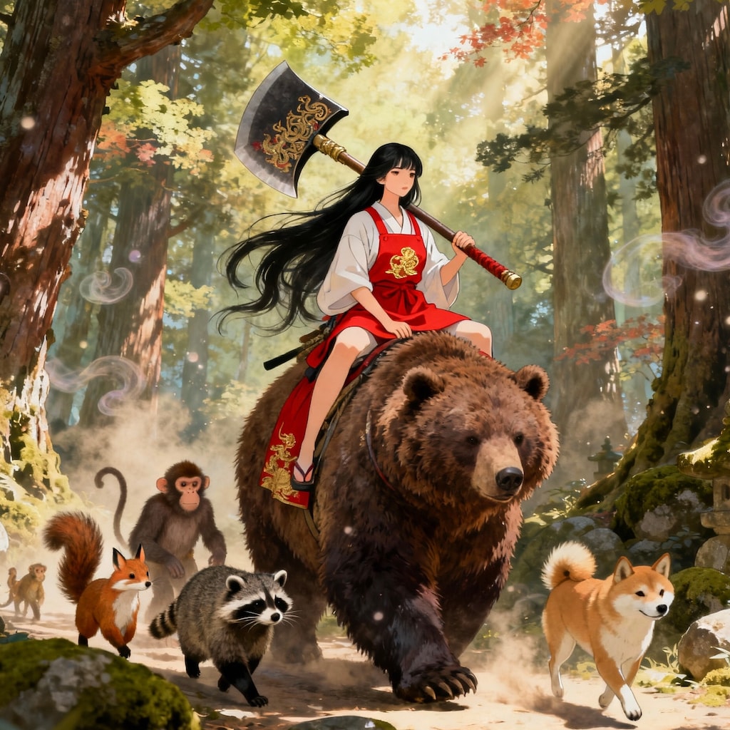 熊にまたがりお馬の稽古