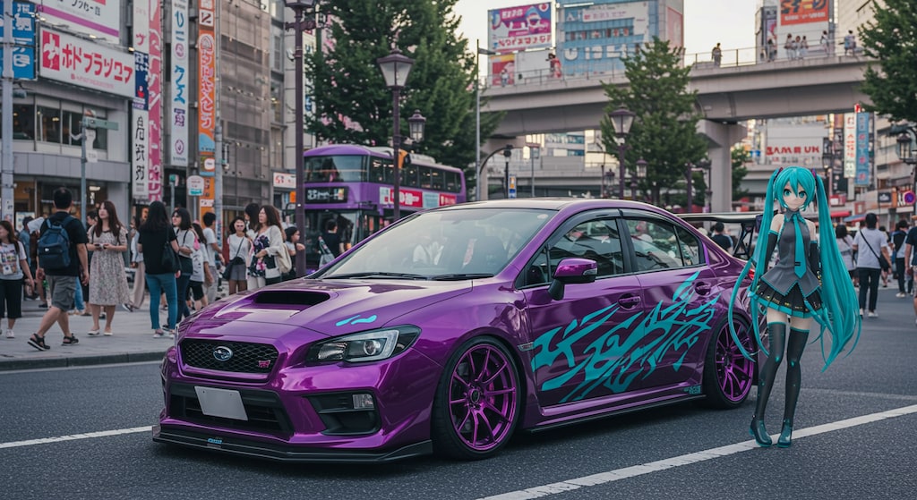 パープルカラーWRXと初音ミク