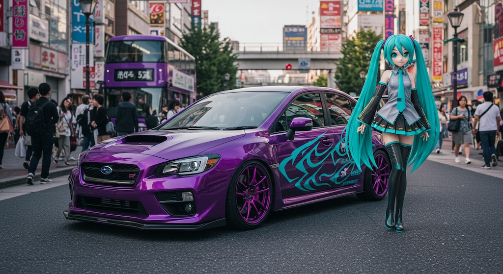 パープルカラーWRXと初音ミク
