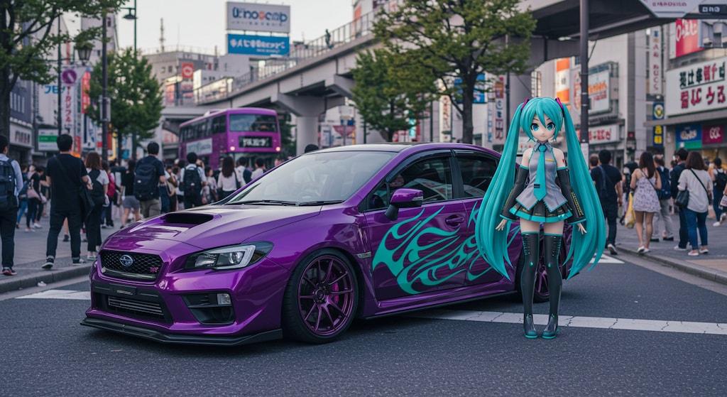 パープルカラーWRXと初音ミク