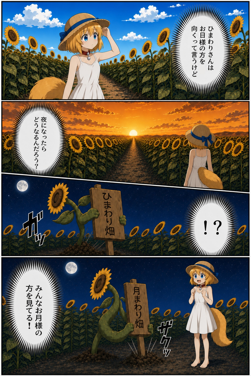 通説を確認したかったのに特殊個体のひまわりさんたちを観察してしまったキツネ