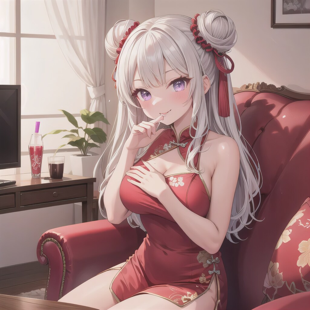 白髪ツイン団子で中華服の少女７