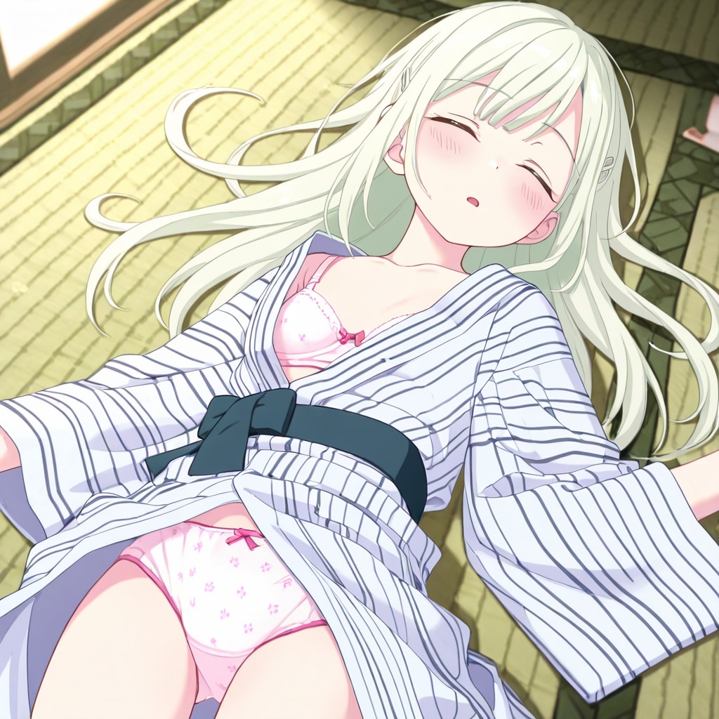 若葉睦が浴衣姿で眠ってパンチラ