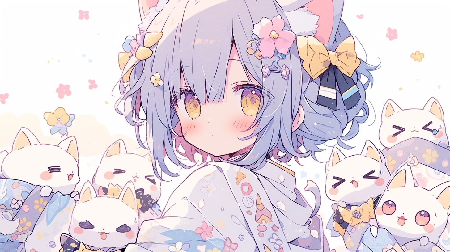 猫耳少女と花咲く仲間たちの祭り | の人気AIイラスト・グラビア