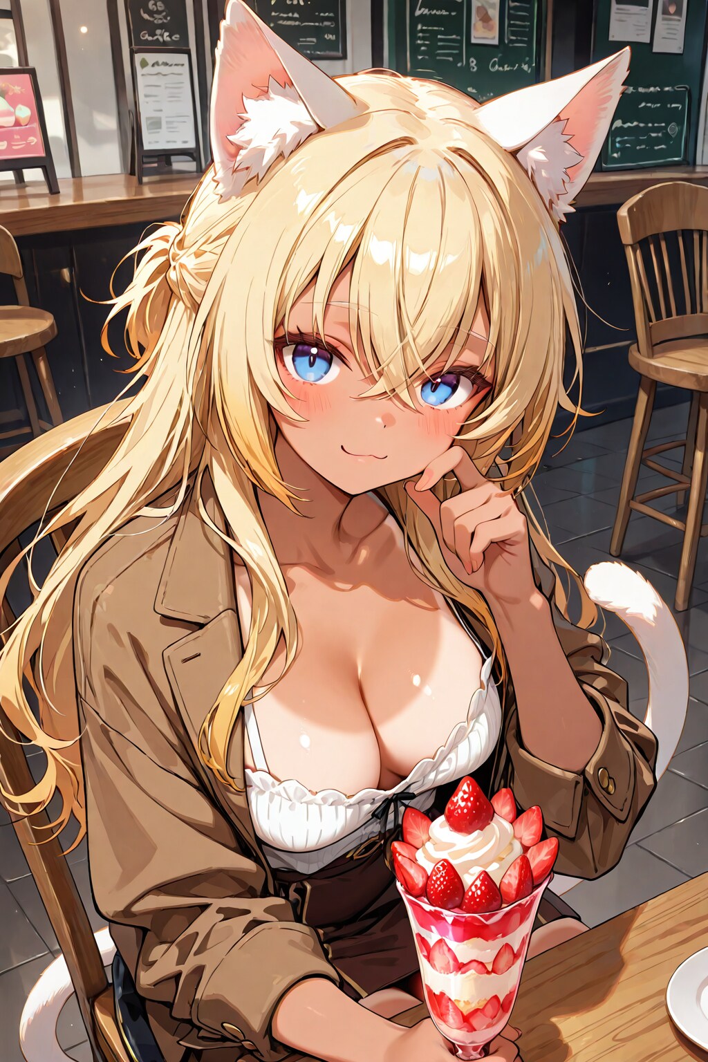 苺パフェを食べる金髪ちゃん