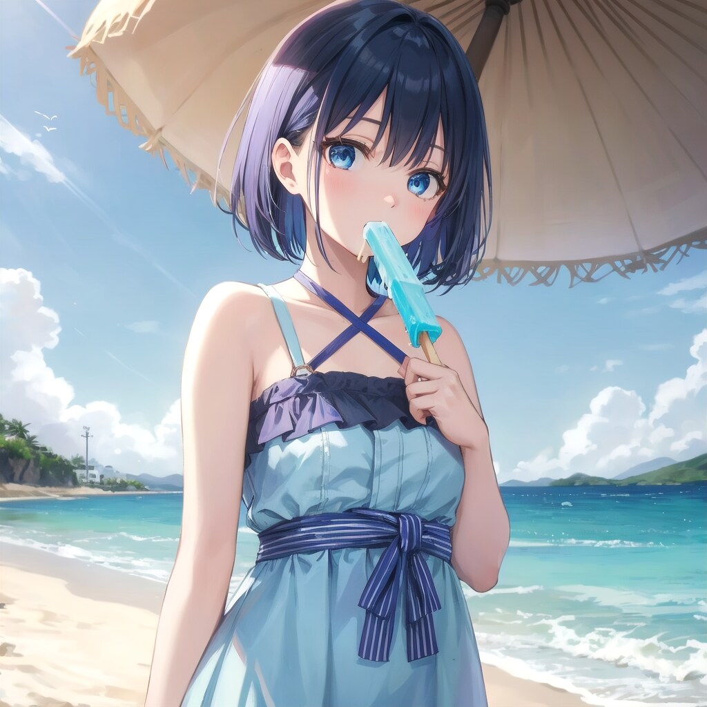 ラムネアイスと海辺の午後 | の人気AIイラスト・グラビア